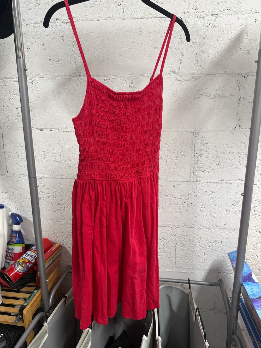 Red Smocked Sundress with Spaghetti Straps - Women GAP Size Large Summer Dress